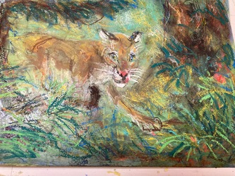 Fred Adell - Wildlife Artist Cats (wild) Pastels on (tinted) watercolor paper