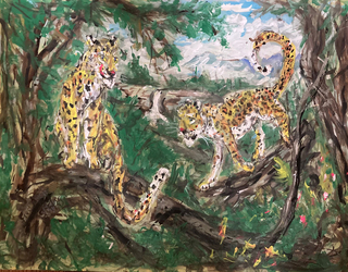 Fred Adell - Wildlife Artist Cats (wild) Mixed Media (Ink, watercolor, tempera) on watercolor paper