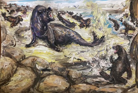 Fred Adell - Wildlife Artist Mammals - Pinnipeds (seals, sea lions, walrus) Mixed Media (Ink, watercolor, tempera) on illustration board