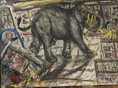 Fred Adell - Wildlife Artist Elephants Mixed Media (Ink, watercolor, tempera) on illustration board.