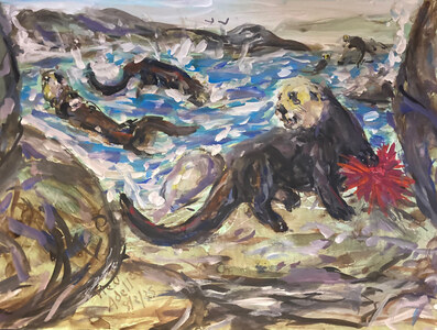 Fred Adell - Wildlife Artist Mammals - Pinnipeds (seals, sea lions, walrus) Mixed Media (Ink, watercolor, tempera) on watercolor paper
