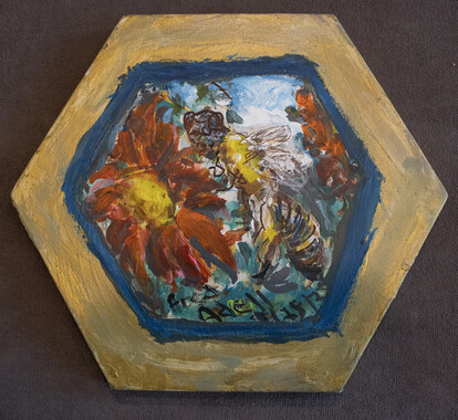 Fred Adell - Wildlife Artist Insects Acrylic on hexagonal (6 sides) pre-stretched canvas