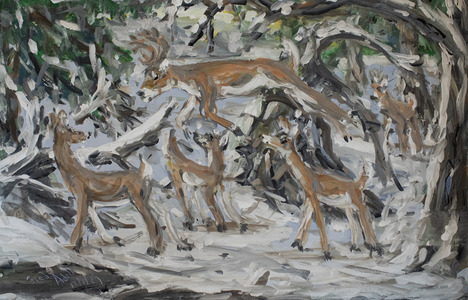 Fred Adell - Wildlife Artist Deer Mixed Media (Ink, watercolor, tempera) on illustration board