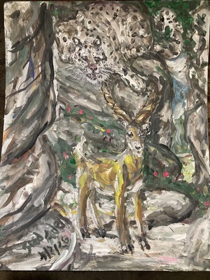 Fred Adell - Wildlife Artist Antelopes Mixed Media (Ink, watercolor, tempera, color pencils) on illustration board.
