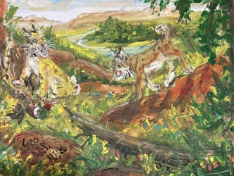 Fred Adell - Wildlife Artist Cats (wild) Mixed Media (Ink, watercolor, tempera, color pencils) on illustration board