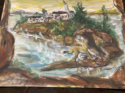 Fred Adell - Wildlife Artist Dogs (wild) and Wolves Mixed Media (Ink, watercolor, tempera, color pencils) on illustration board