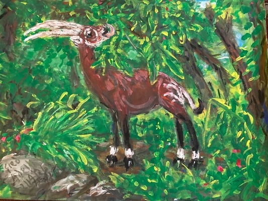Fred Adell - Wildlife Artist Antelopes Mixed Media (Ink, watercolor, tempera, color pencils) on watercolor paper