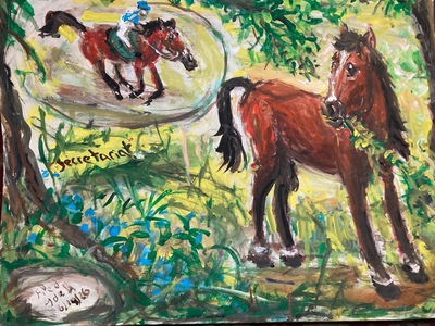 Fred Adell - Wildlife Artist Giraffes and Horses Mixed Media (Ink, watercolor, tempera, color pencils) on illustration board