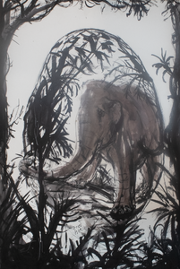 Fred Adell - Wildlife Artist Elephants Mixed Media (Ink, watercolor, tempera) on  illustration board