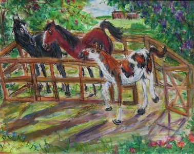 Fred Adell - Wildlife Artist Giraffes and Horses Mixed Media (ink, watercolor, tempera, oil pastel)