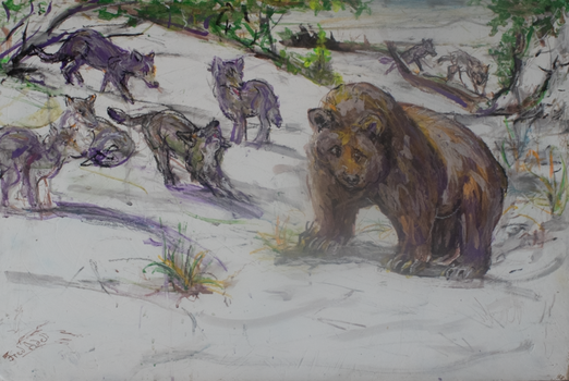 Fred Adell - Wildlife Artist Bears Mixed Media (Ink, watercolor, tempera) on illustration board