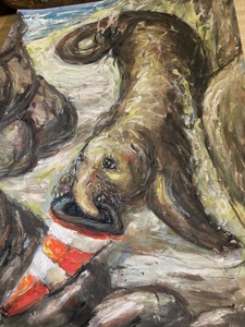 Fred Adell - Wildlife Artist Mammals - Pinnipeds (seals, sea lions, walrus) Mixed Media (Ink, watercolor, tempera, color pencils) on illustration board