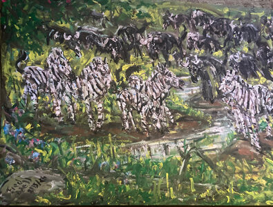 Fred Adell - Wildlife Artist Giraffes and Horses mixed media (ink, watercolor, tempera, color pencils) on illustration board