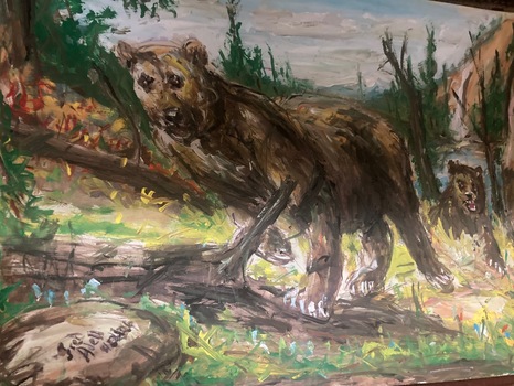 Fred Adell - Wildlife Artist Bears Mixed Media (Ink, watercolor, tempera, color pencils) on illustration board 