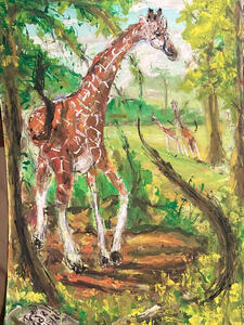 Fred Adell - Wildlife Artist Giraffes and Horses Mixed Media (Ink, watercolor, tempera) on  illustration board