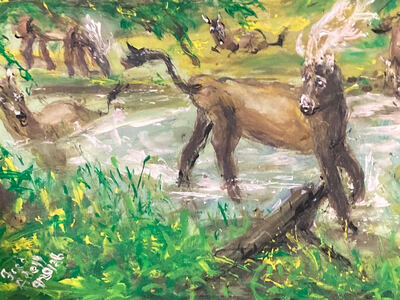 Fred Adell - Wildlife Artist Deer Mixed Media (Ink, watercolor, tempera, color pencils) on illustration board