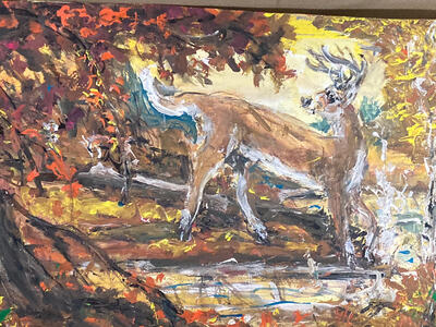 Fred Adell - Wildlife Artist Deer Mixed Media (Ink, watercolor, tempera, color pencils) on watercolor paper