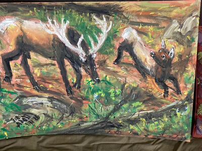 Fred Adell - Wildlife Artist Deer Mixed Media (Ink, watercolor, tempera, color pencils) on illustration board