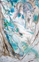 Fred Adell - Wildlife Artist Cats (wild) Mixed media (ink, watercolor, tempera, oil pastel)