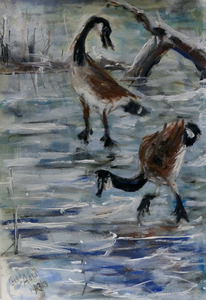 Fred Adell - Wildlife Artist Works on Paper Mixed media (ink, watercolor, tempera, oil pastel)