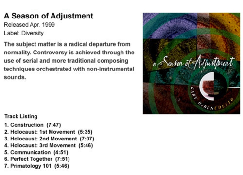 Gary DiBenedetto A Season of Adjustment CD 