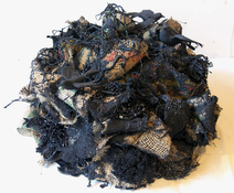 Gilda Pervin  Sculpture Burlap, acrylic paint, silicon carbide grit, bird forms, found objects