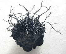 Gilda Pervin Wall Sculpture 1 Acrylic paint, plastic shavings, found objects, cement backing