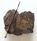 Gilda Pervin Wall Sculpture 1 Roofing Material, iron rod, acrylic paint, acrylic medium