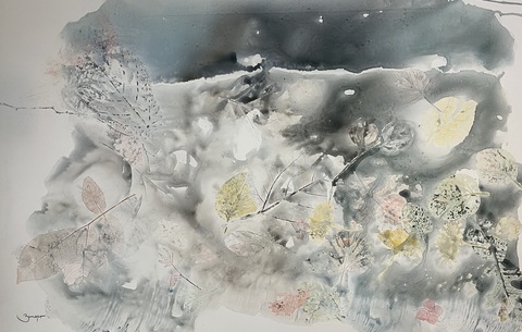 GINNY ZANGER BOTANICAL MONOPRINTS + Botanical Monoprint with Watercolor