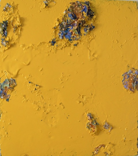 Guy Romagna yellow paintings oils and aluminum on honeycomb cardboard