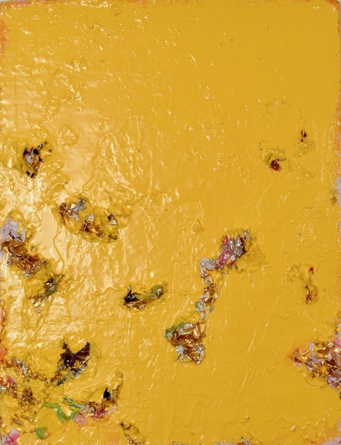 Guy Romagna yellow paintings oils and aluminum on honeycomb cardboard