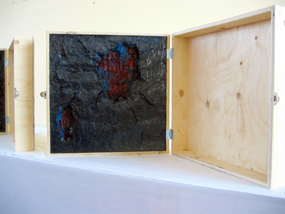 HEIDI BARKUN Wells of Silence Beeswax, oil paint in plywood box, hardware