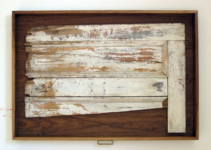 HEIDI BARKUN Mémoires Recuperated wood, hardware; dark walnut drawer