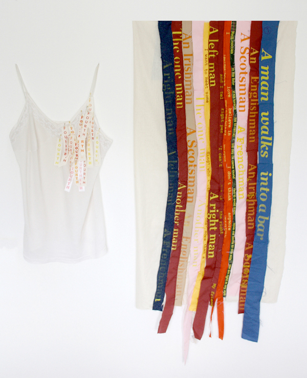  Sculpture Singlet, screenprint, thread on silk and cotton, canvas