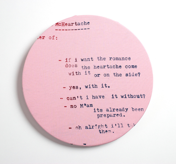 McHeartache Words Screen=print on fabric