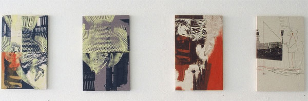 Difficult Search For Love Photo Stencil Painting Screenprint, acylic, thread, sinker on calico