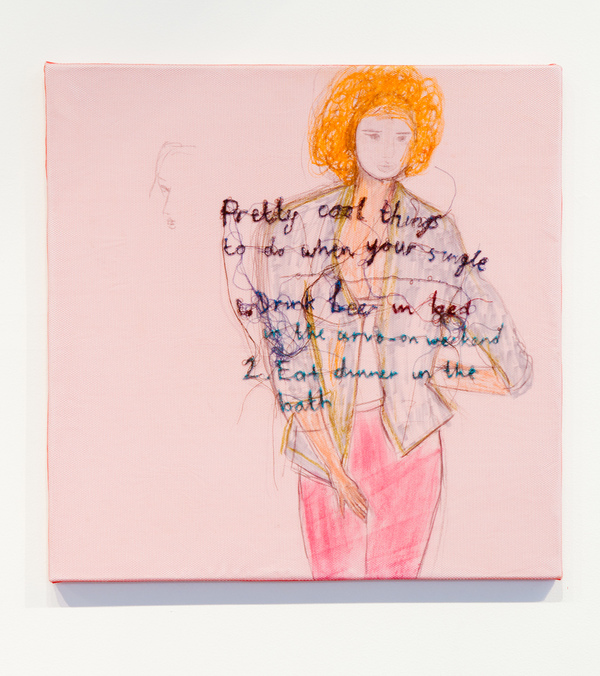 Cool things Embroidery Thread, netting, pastel, pencil, paper on canvas