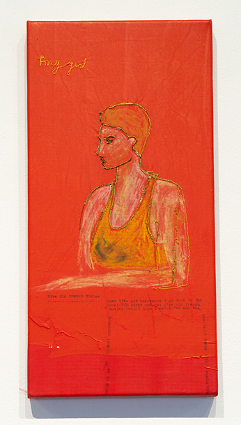 Any girl (red) Embroidery Thread, pastel, ink, acrylic on canvas