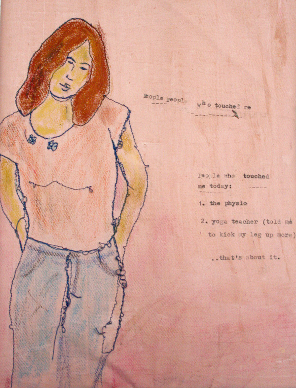 People who touched me Embroidery Thread, ink, pastel, acrylic on cotton