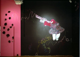 Jaime Scholnick Hello Kitty Gets A Mouth wall paint, chalk