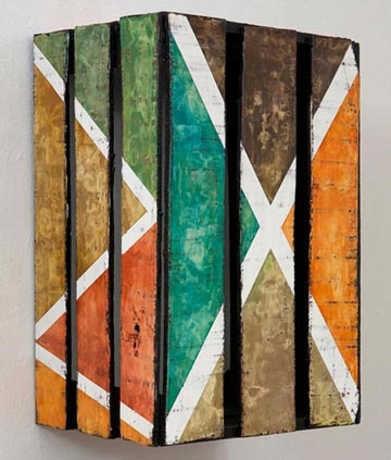 Dixie White-Line Fever paintings Pigment & plaster on wooden crate