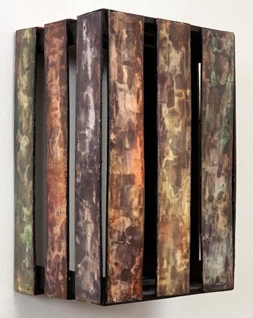 A Gospel Thing (The Struggle Between Saturday Night & Sunday Morning) paintings Pigment & plaster on wooden crate