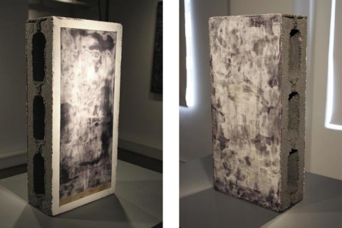 Dr. Jekyll & Mr. Hyde (Front & Back) paintings Piment & plaster on cinder block