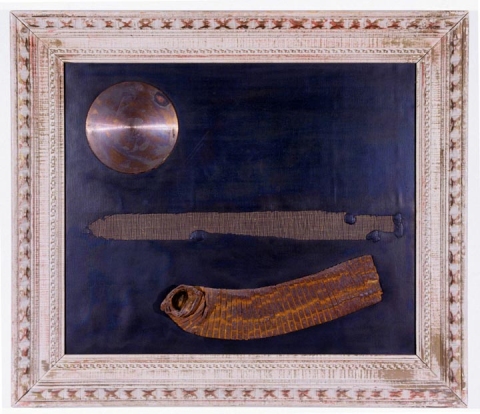 Comet Landscape with 3 Elements (Moon - A Rare Blue Moon, Ghost of the Comet & Howling Worm) assemblages & sculptures Metal on neoprene
