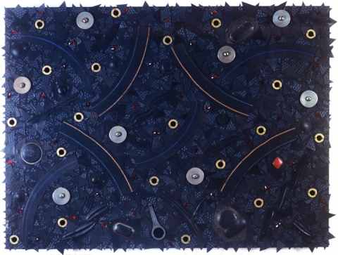 Homage to David Lindsay (A Voyage to Arcturus) assemblages & sculptures Mixed media with inner tubes on wood panel