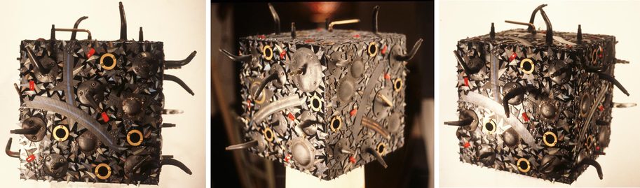 Ruby Starship (A Voyage to Arcturus) assemblages & sculptures Inner tubes, valves, rubber, velvet, brass washers & ruby glass