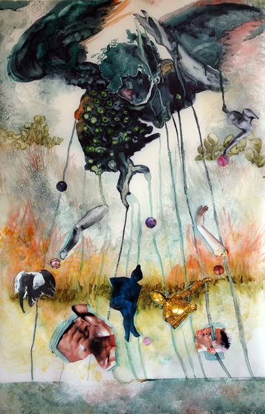 Black Angel Mixed Media on Mylar /wood mixed media on Mylar
