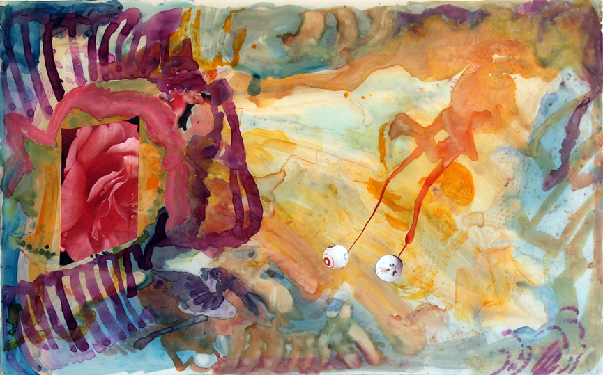 Balls of Fire Mixed Media on Mylar /wood watercolor inks,acrylic,collage on Mylar