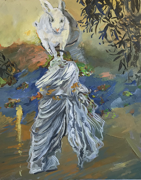 Roman Rabbit Private Mythologies acrylic/oil on board
