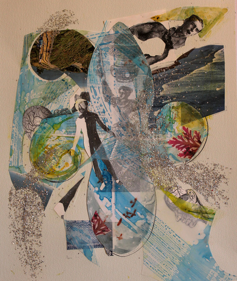 Nanno Nature Humans Mixed Media on Mylar /wood mixed media on Mylar